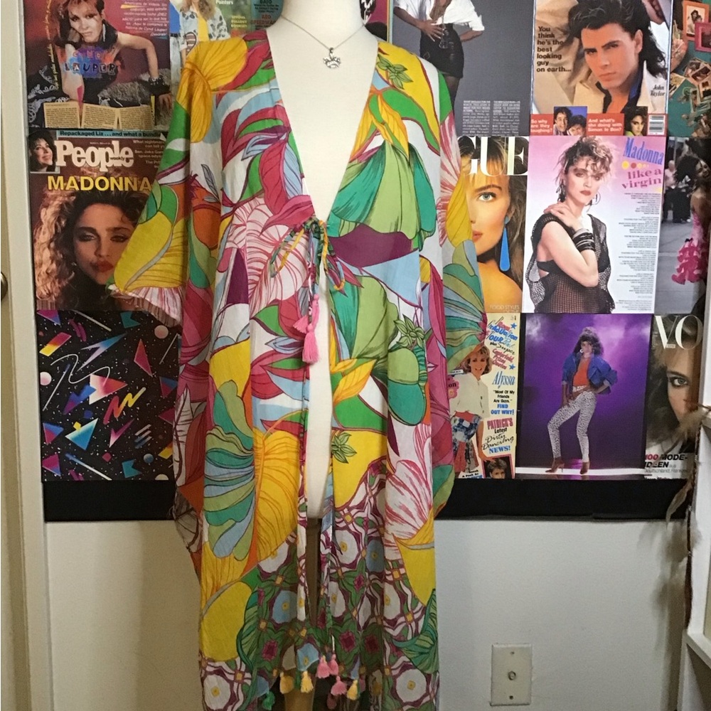 Colorful Floral Tie-Front Kimono Cover-Up